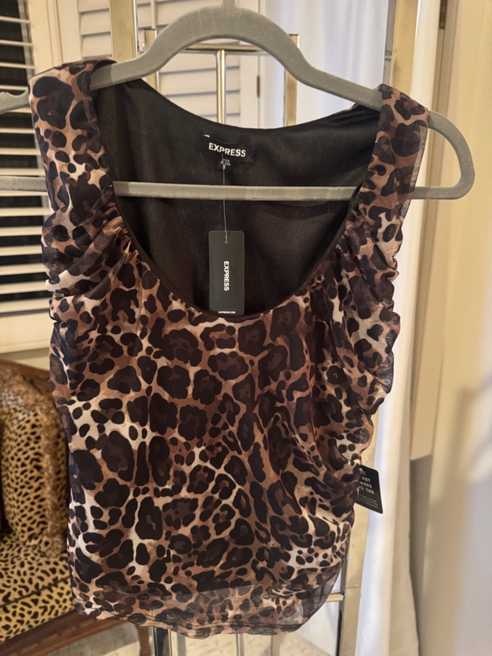 Express Scoop Neck Leopard Print Tank Top - Brown Black